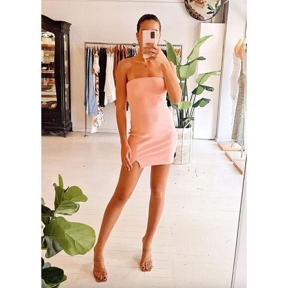 BEC + BRIDGE Karina Strapless Split Mini Dress Guava Peach Womens Size 10 - Picture 2 of 12